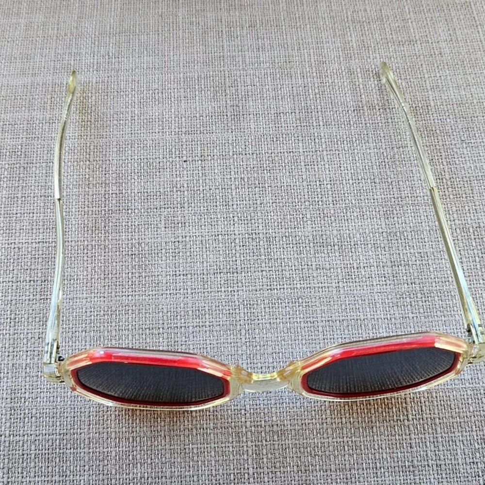 Vintage Sunglasses Clear/Red Tone Frame Unisex Hexagonal Eyewear - Picture 11 of 13